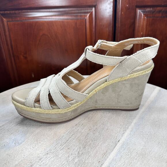 Clarks Zia Reign Womens Sandals Size 10 Strappy Open Toe Tan Wedge Espadrilles - Picture 8 of 12